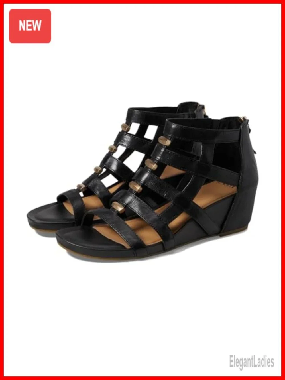 Leather Gladiator Wedge Sandals with Ankle Strap